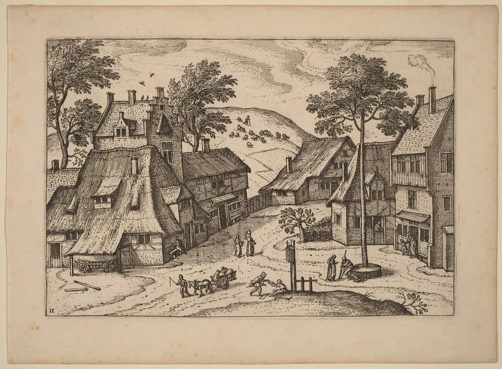 Village Square with Shrine, by Carel Collaert, ink