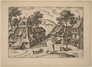 Village Square with Shrine, by Carel Collaert, ink