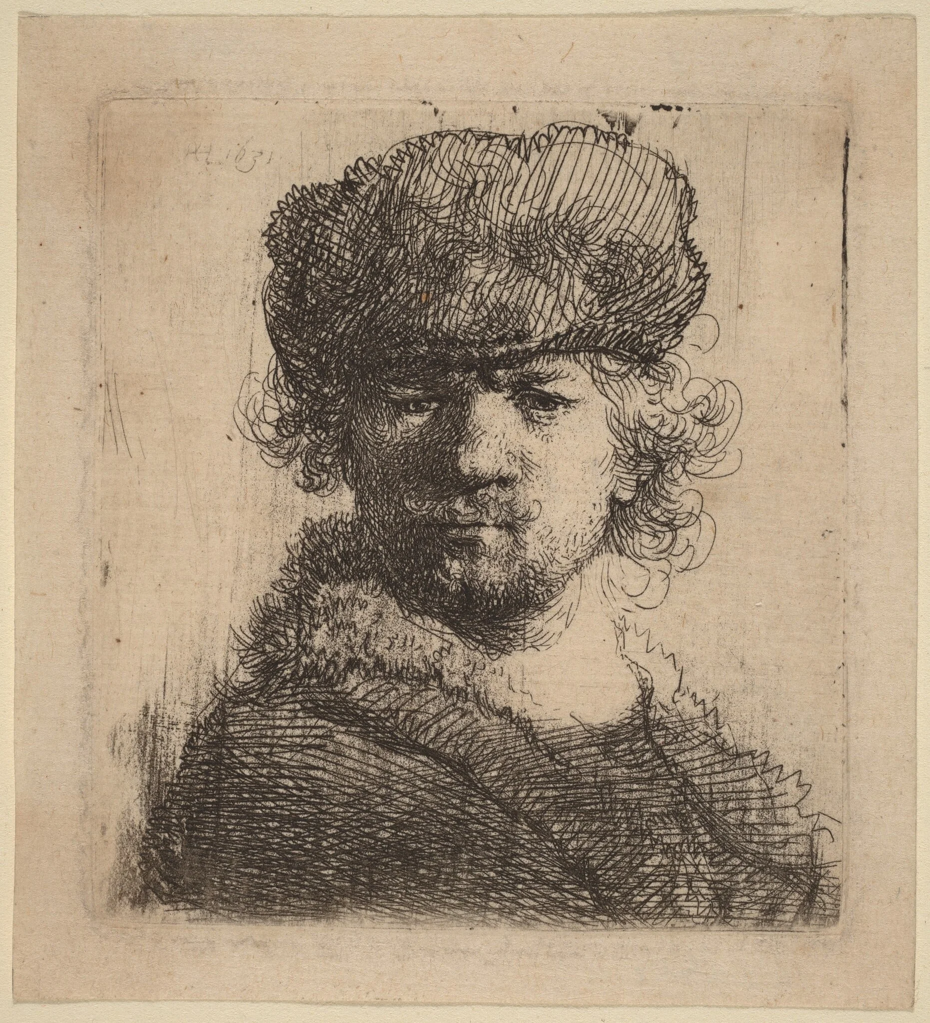 Self-Portrait in a Heavy Fur Cap, detail