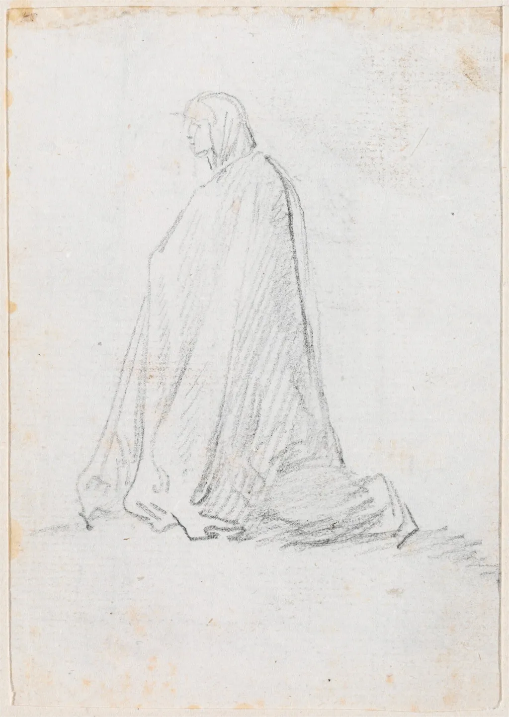 Kneeling Figure in a Hooded Robe [verso], by Hubert Robert, graphite, 1760