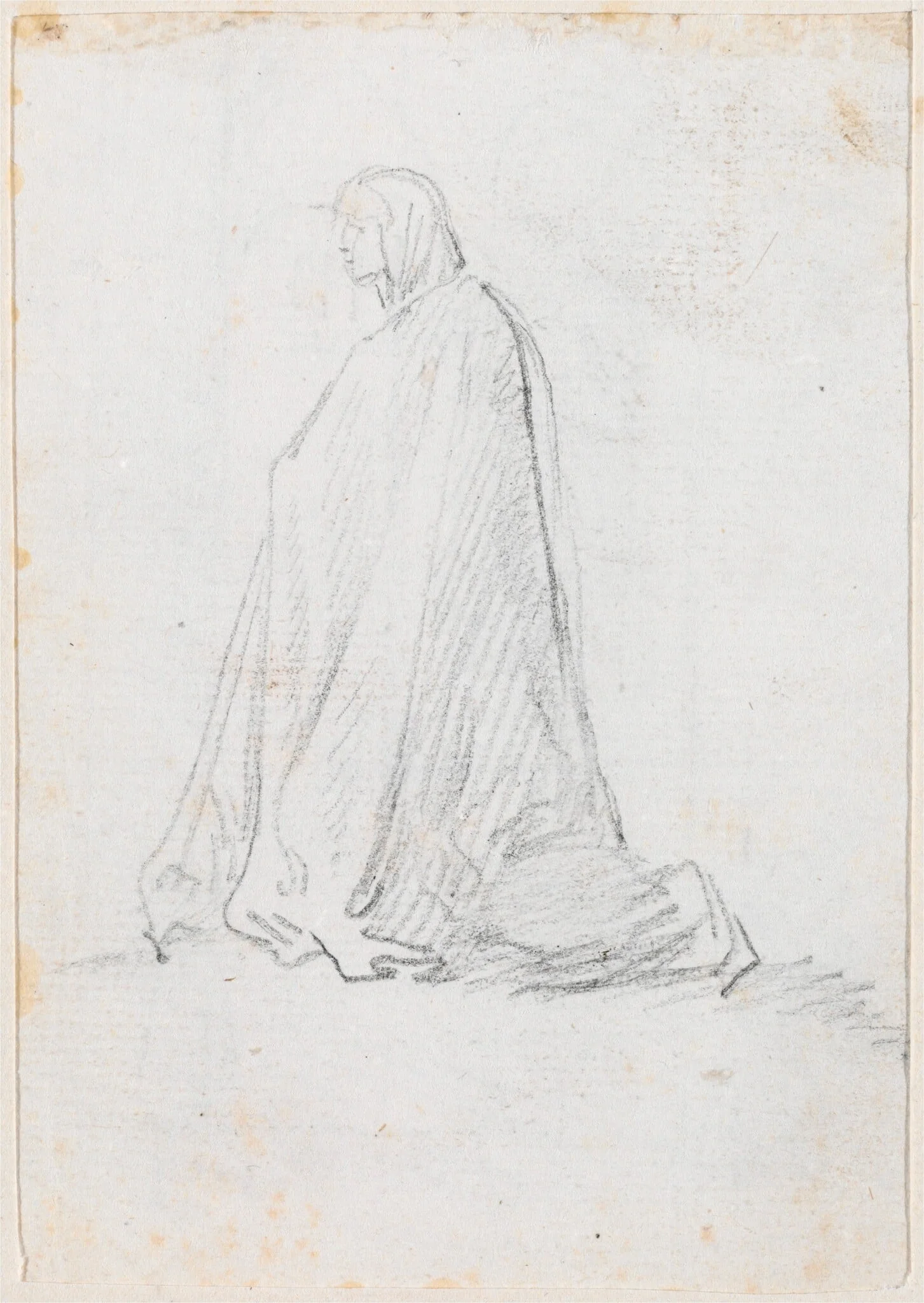 Kneeling Figure in a Hooded Robe [verso], detail