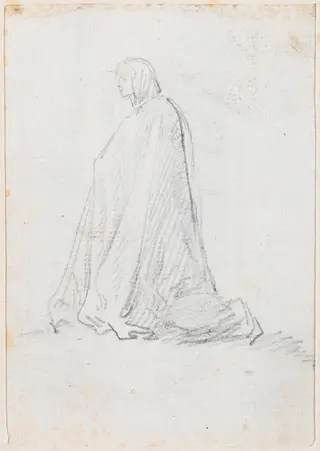 Kneeling Figure in a Hooded Robe [verso], by Hubert Robert, graphite, 1760