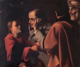 Christ among the doctors, by Pensionante del Saraceni, oil