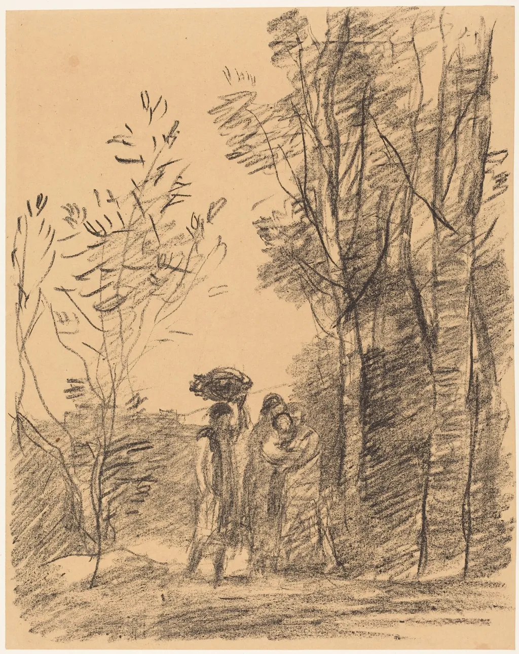 The Meeting in the Woods (La Rencontre du bosquet), by Jean Baptiste Camille Corot, ink, 1871
