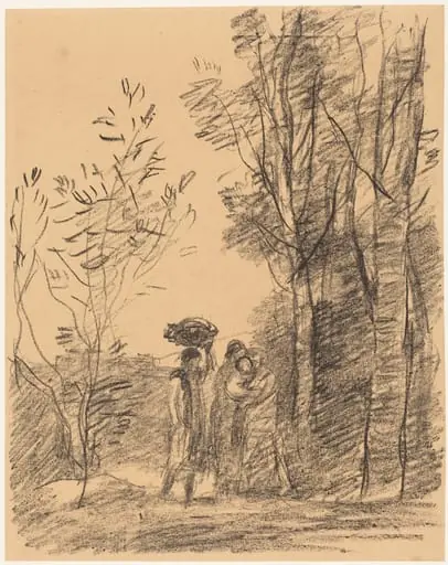 The Meeting in the Woods (La Rencontre du bosquet), by Jean Baptiste Camille Corot, ink, 1871