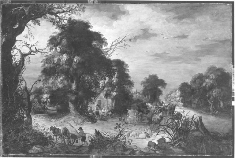 Waldlandschaft mit Bauern, detail