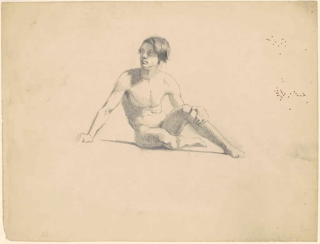 Seated Male Nude [recto], by James Goodwyn Clonney, graphite, 1832