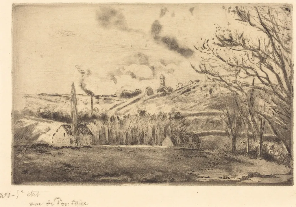 View of Pontoise (Vue de Pontoise), by Camille Pissarro, ink, 1885