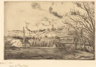 View of Pontoise (Vue de Pontoise), by Camille Pissarro, ink, 1885