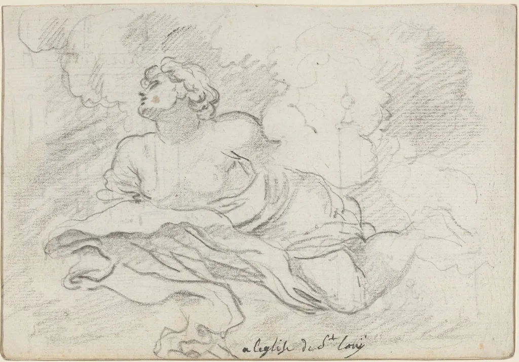 Angel from the Assumption [recto], by Augustin Pajou, chalk, 1754