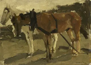 A Brown and a White Horse in Scheveningen, by George Hendrik Breitner, oil, 1901