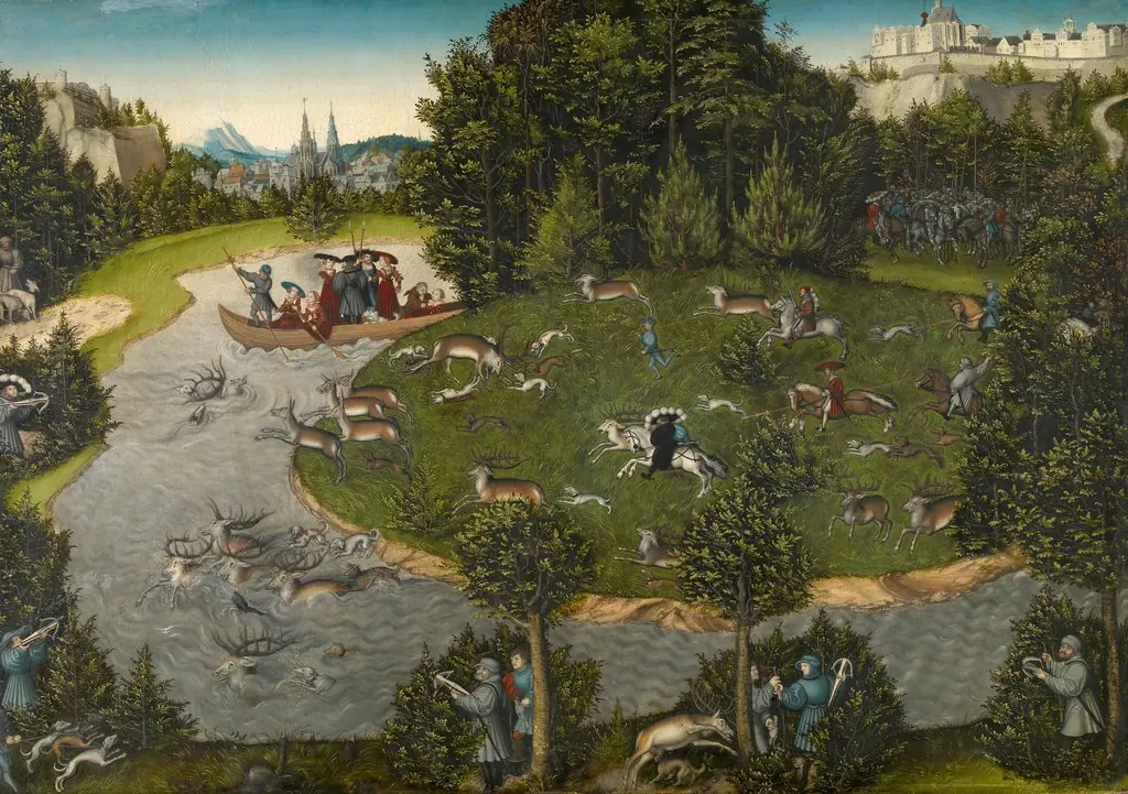 A Stag Hunt with the Elector Friedrich the Wise of Saxony, by Lucas Cranach the Elder, oil, 1529