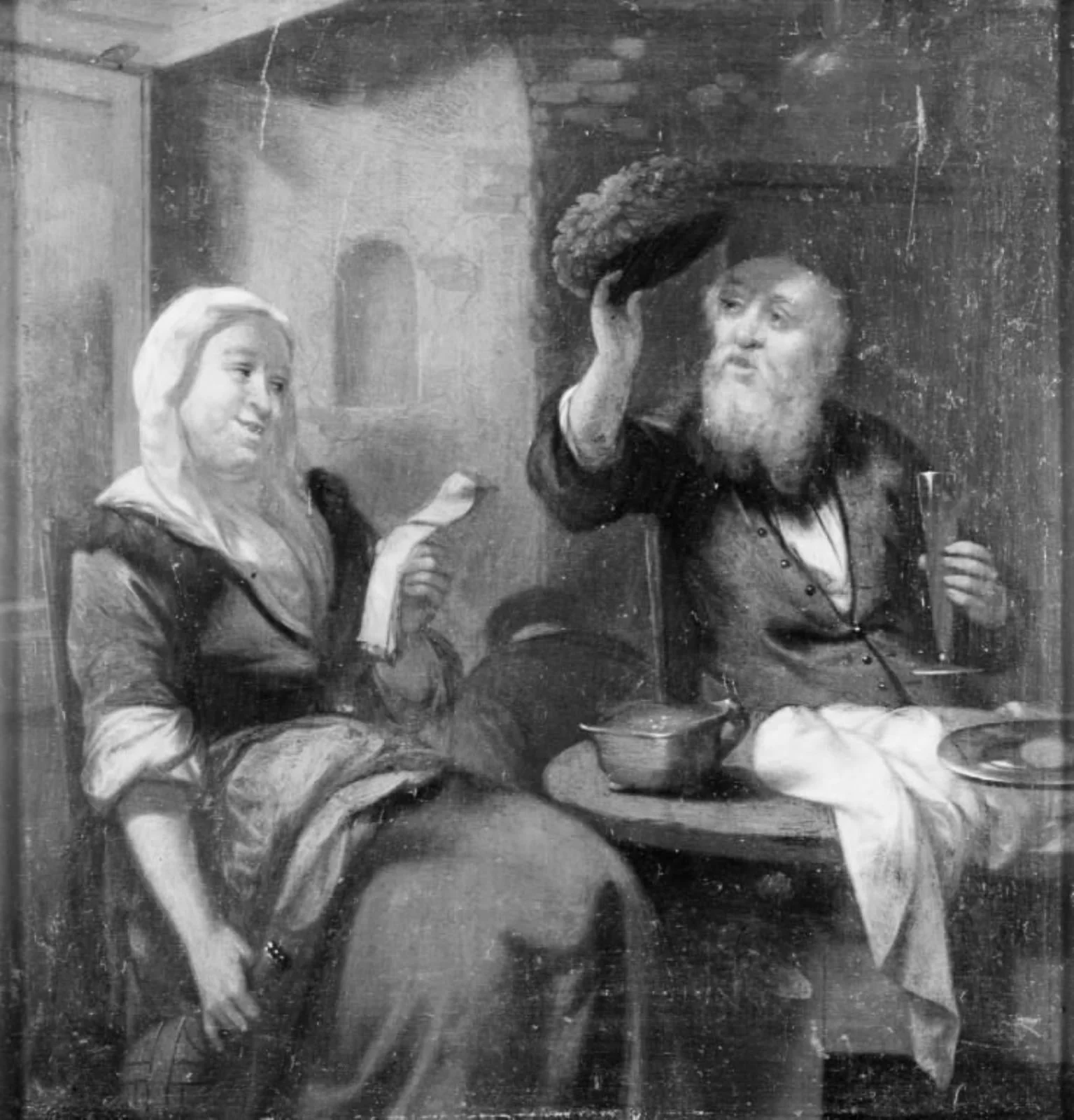 Woman and Drinking Man, detail