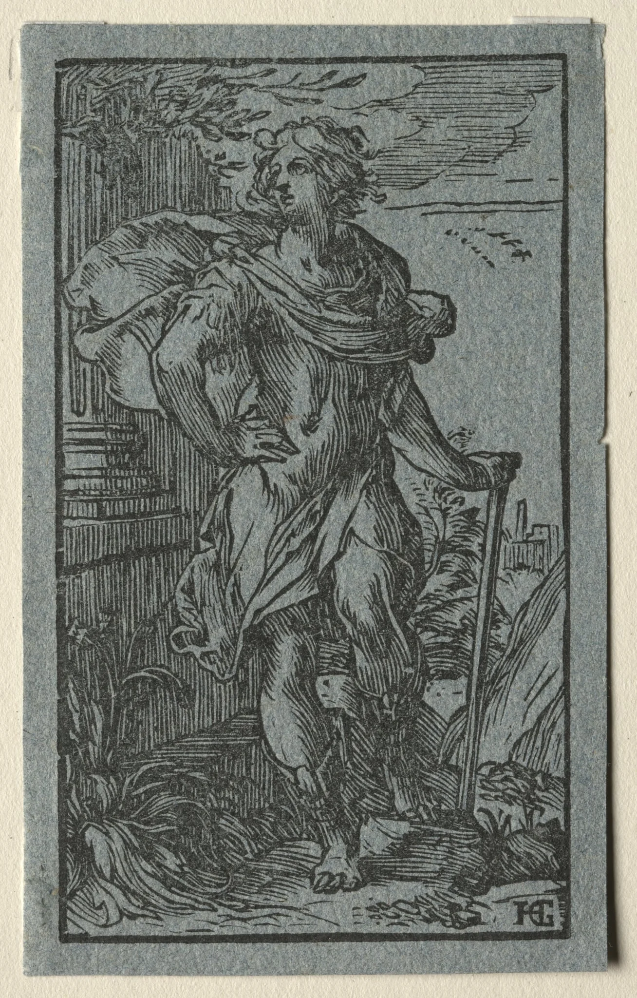 Young Man Standing with a Cane, detail