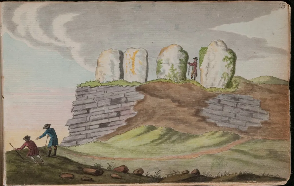 View of the remains of a druidical monument at Douth [Dowth], Co[unty] of Meath, 2 miles from Slane, & 24 miles from Dublin [...], by Gabriel, ca.1729-1817 Beranger, unspecified, 1790