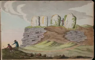 View of the remains of a druidical monument at Douth [Dowth], Co[unty] of Meath, 2 miles from Slane, & 24 miles from Dublin [...], by Gabriel, ca.1729-1817 Beranger, unspecified, 1790