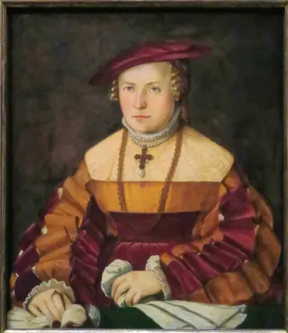 Portrait of the wife of Ulrich Ehinger, Ursula Meuting, by Christoph Amberger, wood, 1532