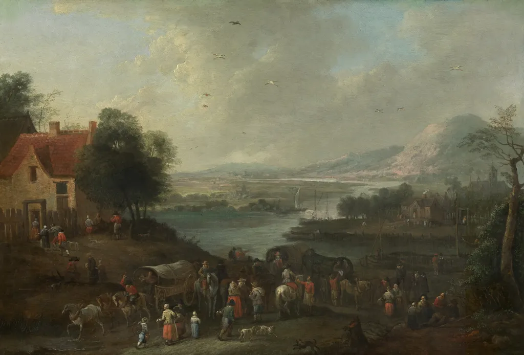 Landscape with Figures, by Karel Breydel, oil, 1715