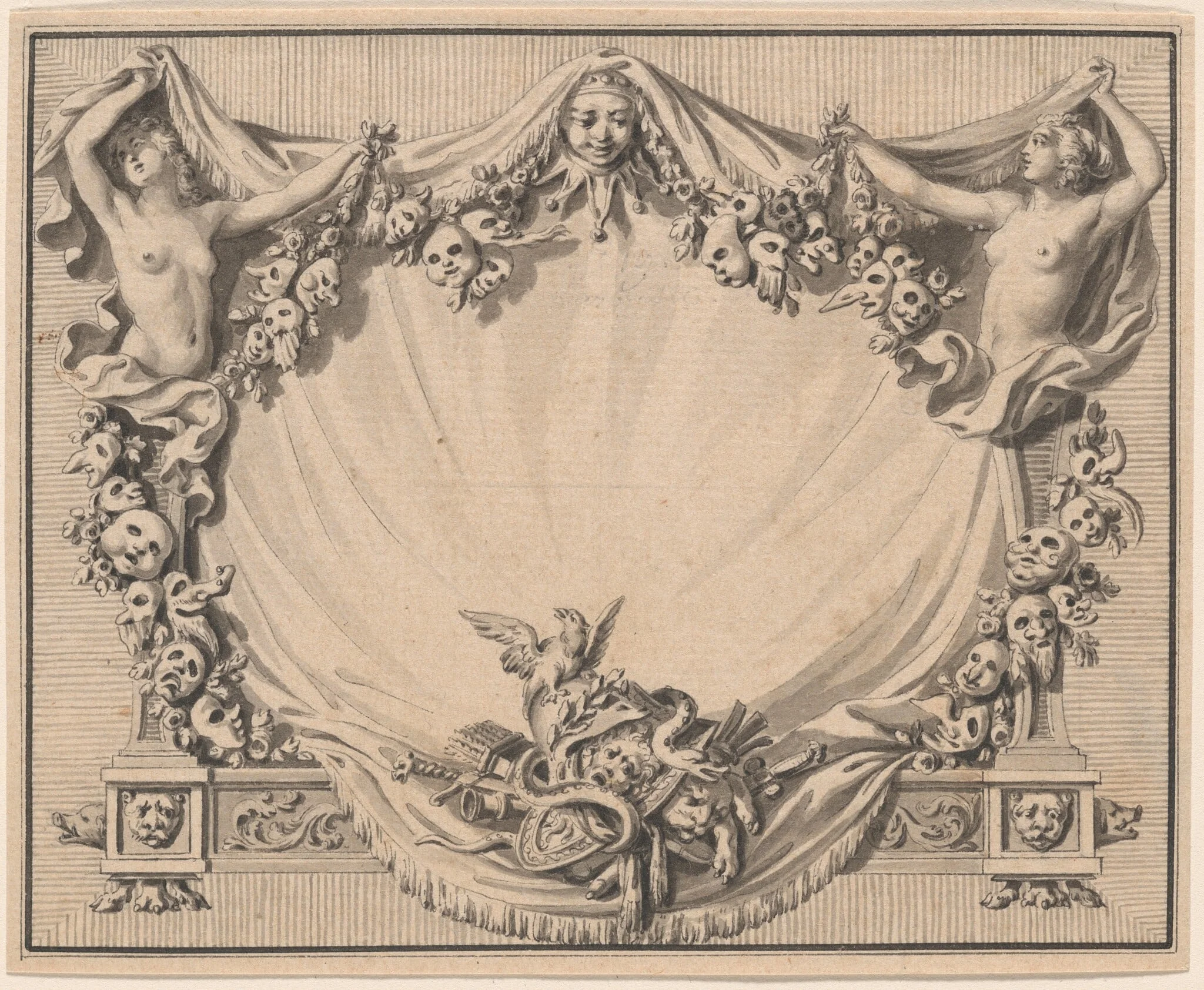 A Cartouche with Theater Masks, detail