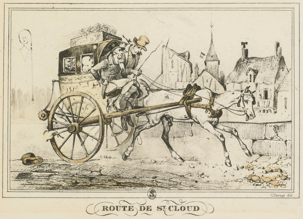 Scenes of Daily Life, Roads and Paths: Road to Saint-Cloud (Scènes de la vie quotidienne, Route et Chemins: Route de Saint-Cloud), by Carle Vernet, 1816