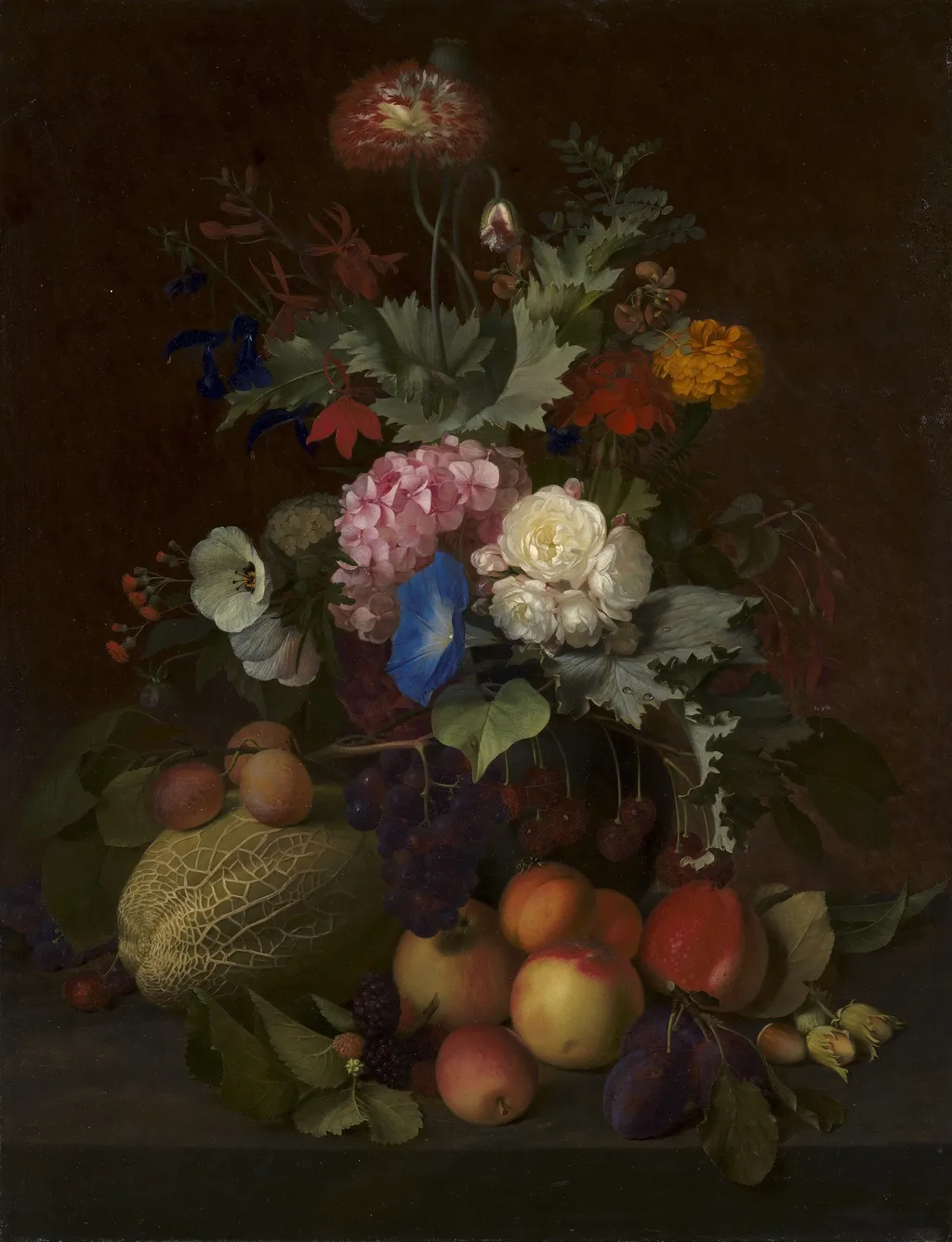 Still Life with Fruit and Flowers, by O.D. Ottesen, oil, 1852