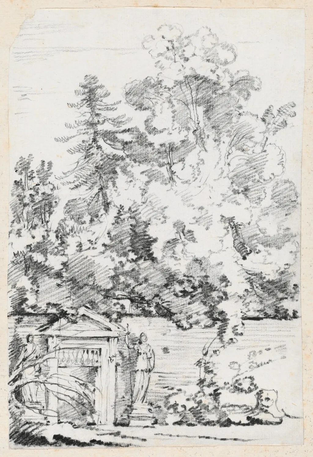 Entrance to a Walled Garden, by Joseph-Marie Vien, graphite, 1747