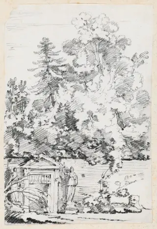 Entrance to a Walled Garden, by Joseph-Marie Vien, graphite, 1747
