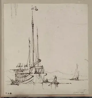 A junk with smaller craft, by George Chinnery, 19