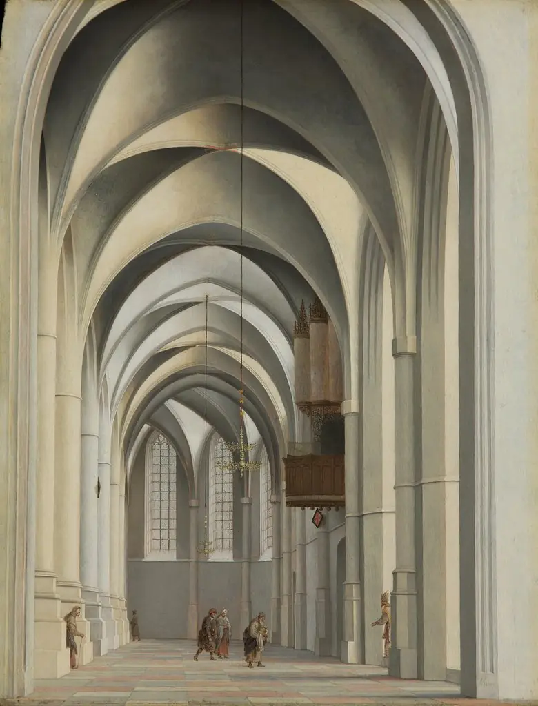 View of the ambulatory of the Grote or St. Bavokerk in Haarlem., by Pieter Jansz Saenredam, paint, 1635