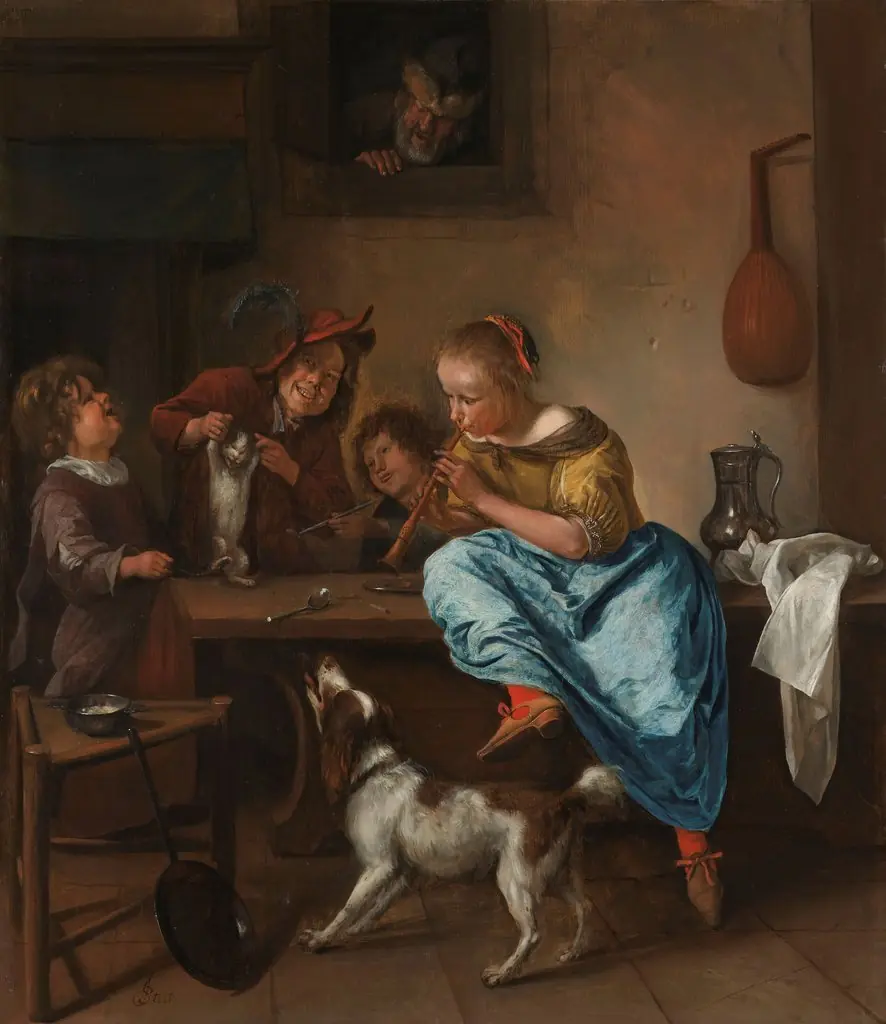 Children Teaching a Cat to Dance, Known as ‘The Dancing Lesson’, by Jan Steen, oil, 1669