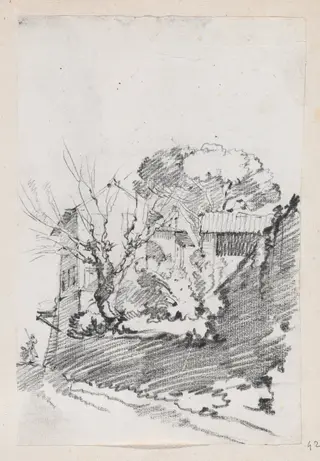 Houses beside a Road in Italy, by Joseph-Marie Vien, graphite, 1747