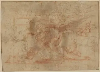 Jael and Cisera? [verso], by Parmigianino, chalk, 1526