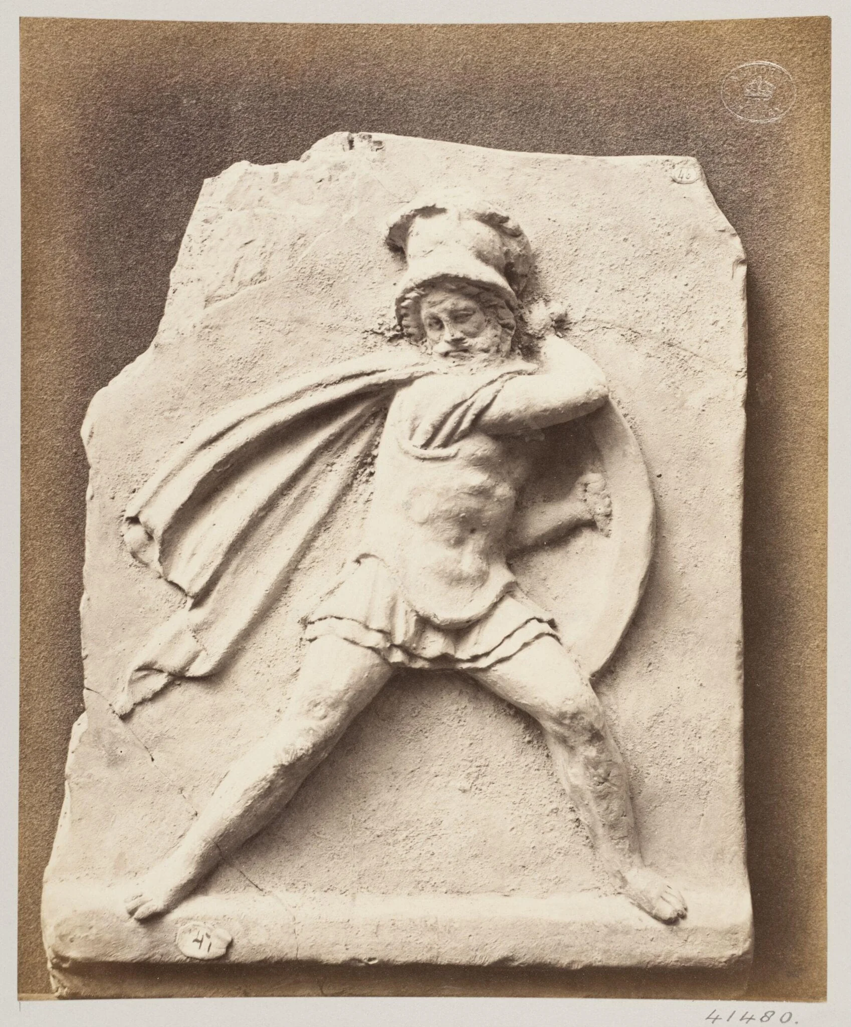 Fighting Warrior, bas-relief in terra cotta, detail