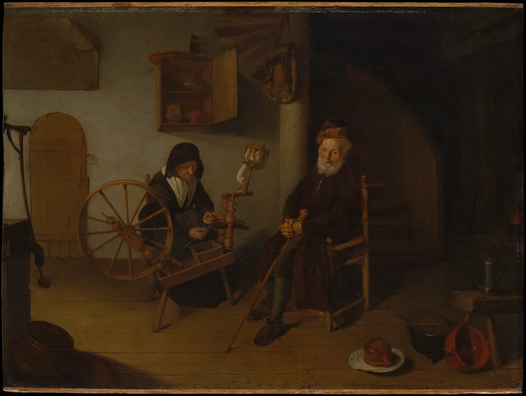 The Spinner, by Quirijn van Brekelenkam, oil, 1653