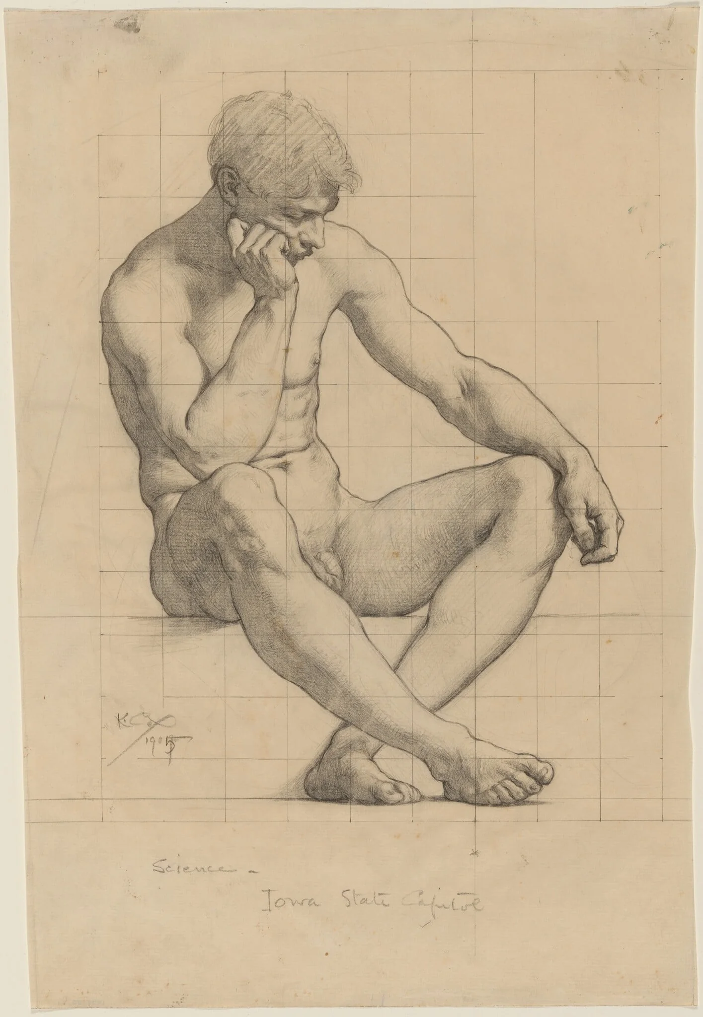 Seated Male Nude: Study for "Science" - Iowa State Capitol, detail