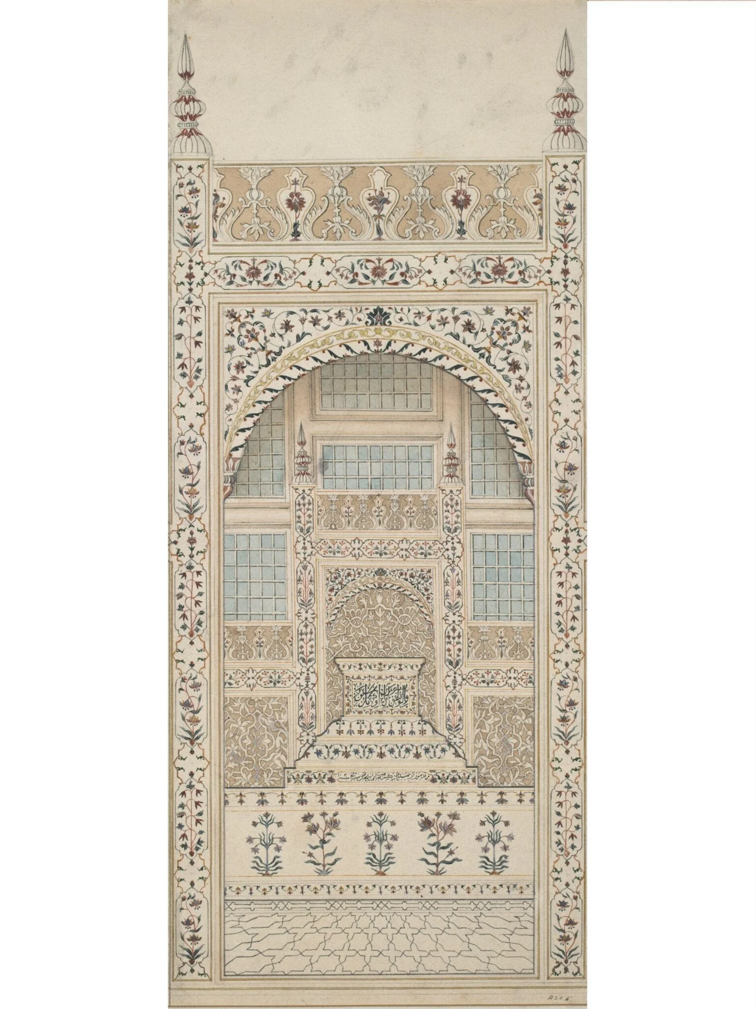 The marble screen around the cenotaphs of Shah Jahan and Mumtaz Mahal, Agra., detail