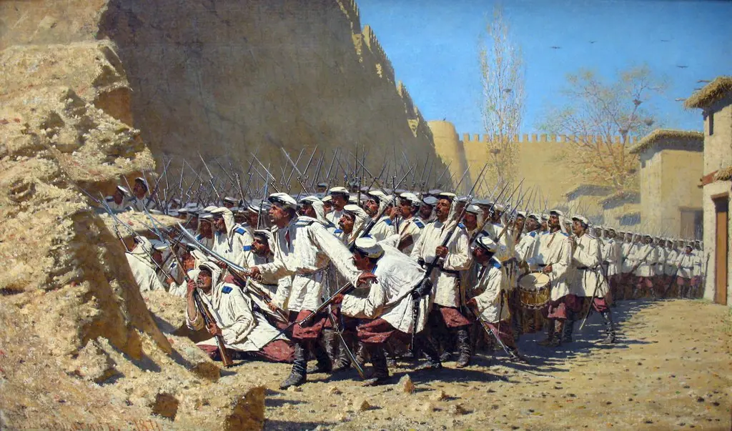 By the Fortress Wall. "Let Them Enter", by Vasily Vereshchagin, oil, 1871