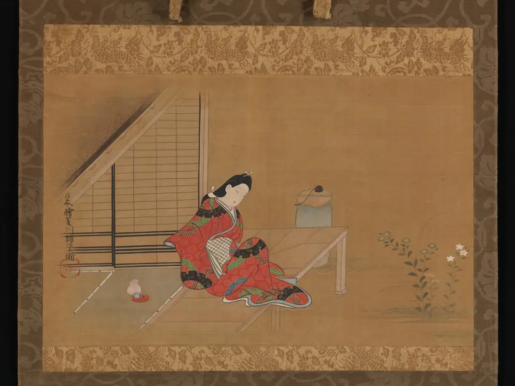 Young Woman on a Veranda, by Furuyama Moroshige, unspecified, 1674
