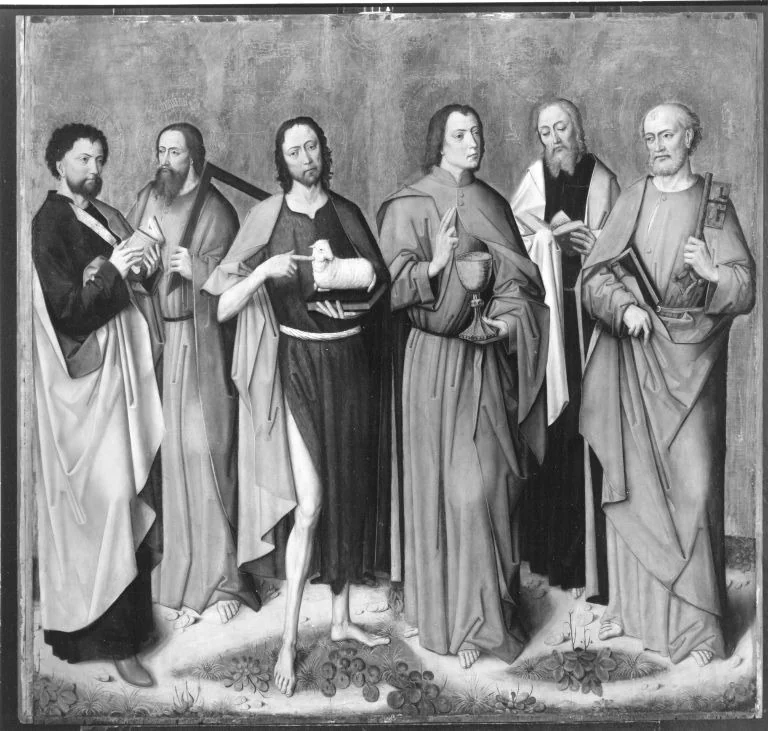 De apostelen Bartholomeus, Thomas, Johannes de Doper, Johannes de Evangelist, Mattheus en Petrus, detail