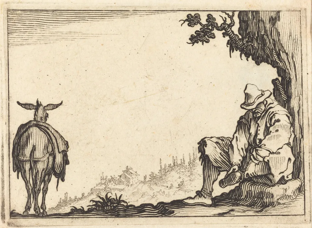 Peasant Removing His Shoe, by Jacques Callot, ink, 1617
