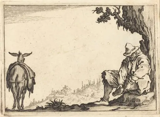 Peasant Removing His Shoe, by Jacques Callot, ink, 1617