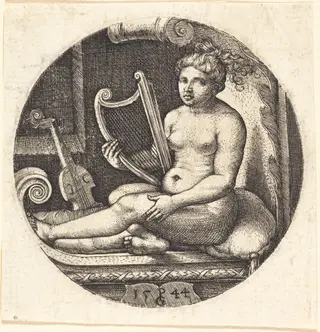 Woman with a Harp, by Georg Pencz, ink, 1544