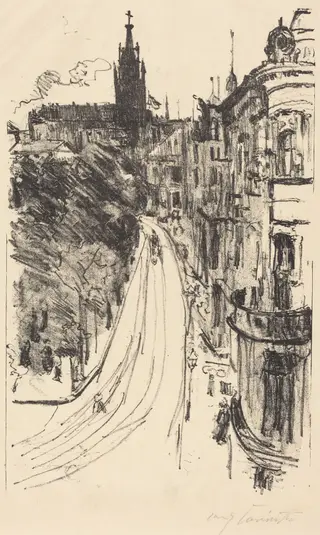 Strasse in Königsberg (Street in Königsberg), by Lovis Corinth, ink, 1918