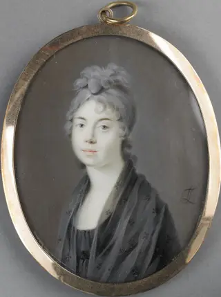 Portret van een vrouw met een zwarte sjaal, by Leonardus Temminck, ivory, 1794