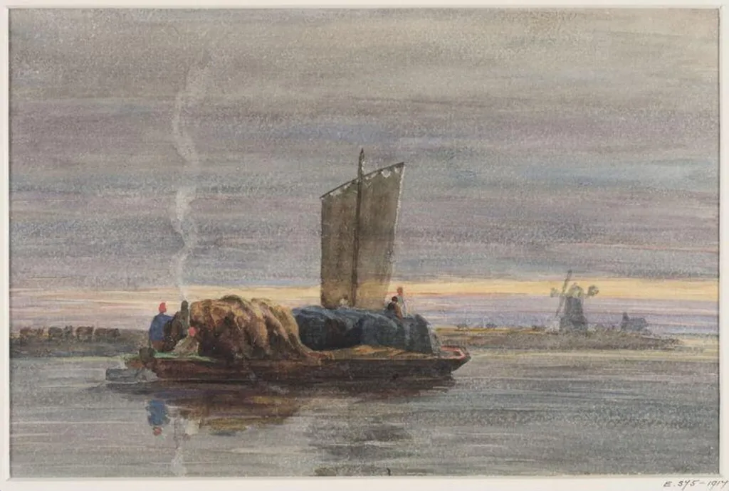 River Scene with Hay Barge, by William Louis Walton, watercolor, 1850