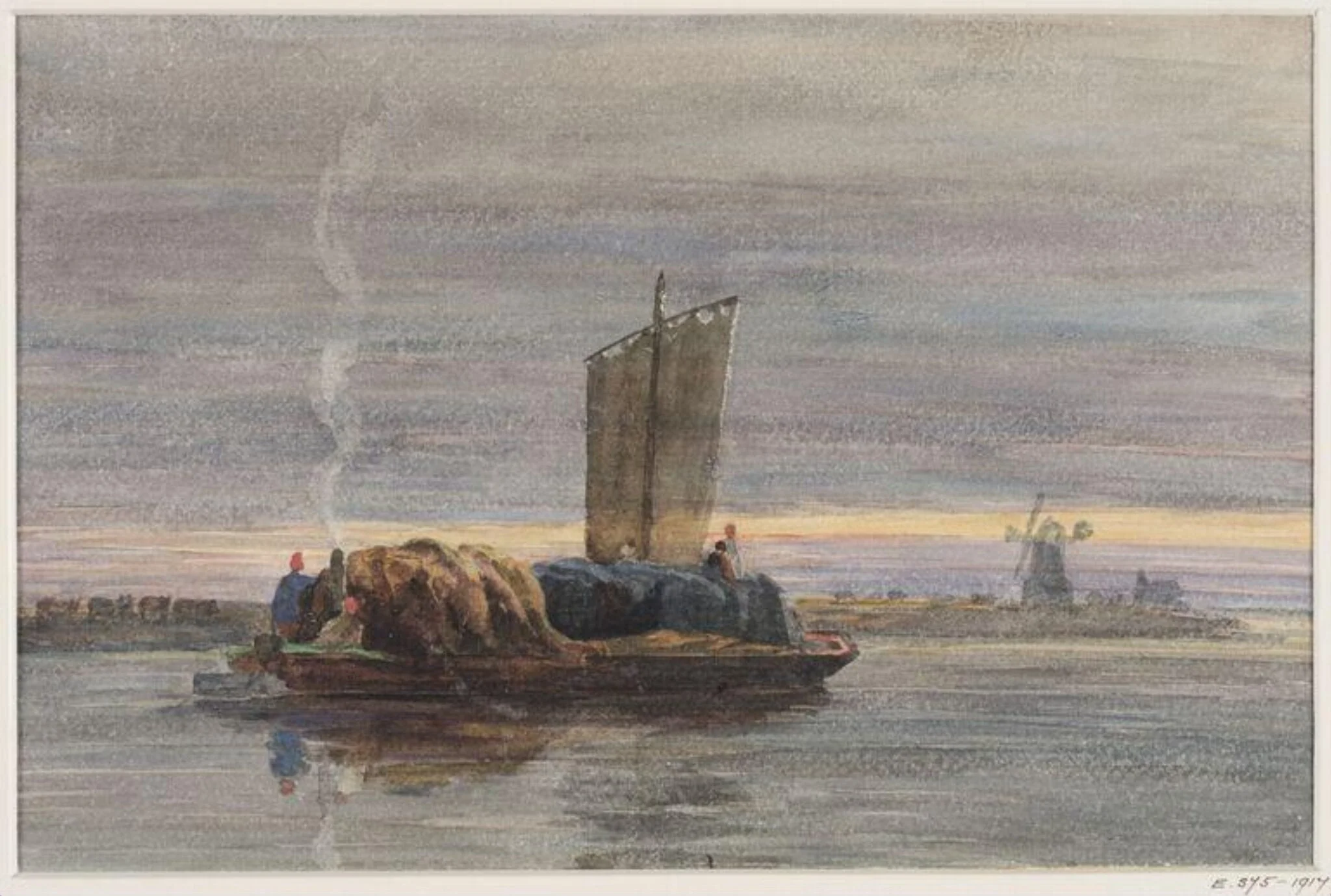 River Scene with Hay Barge, detail