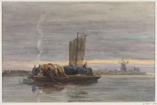 River Scene with Hay Barge, by William Louis Walton, watercolor, 1850