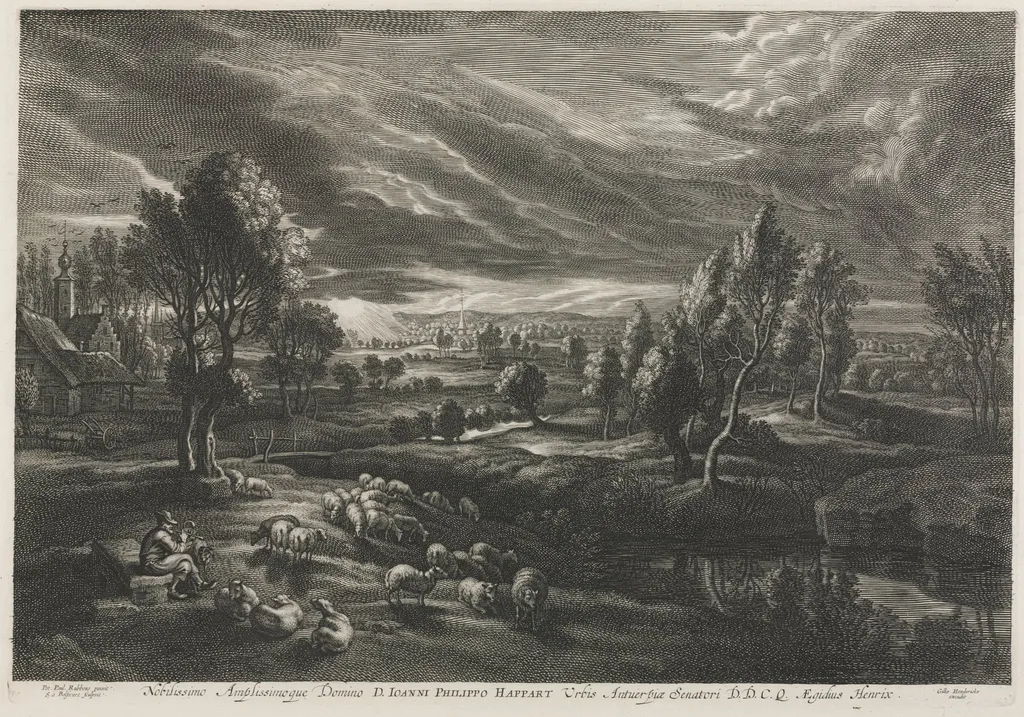 Landscape with Shepherd Playing a Flute, by Schelte Adams Bolswert, 1638