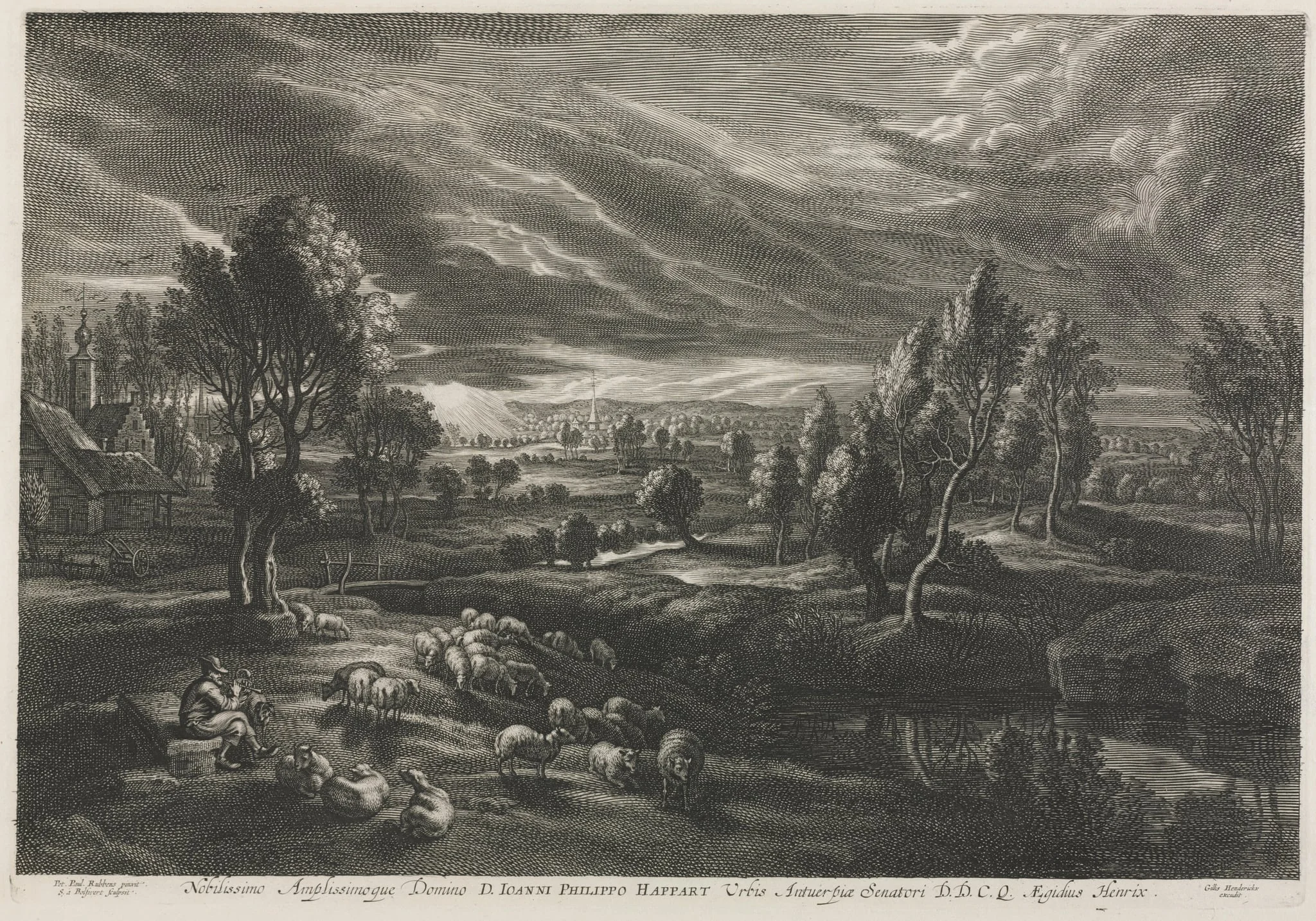 Landscape with Shepherd Playing a Flute, detail