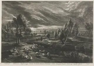 Landscape with Shepherd Playing a Flute, by Schelte Adams Bolswert, 1638